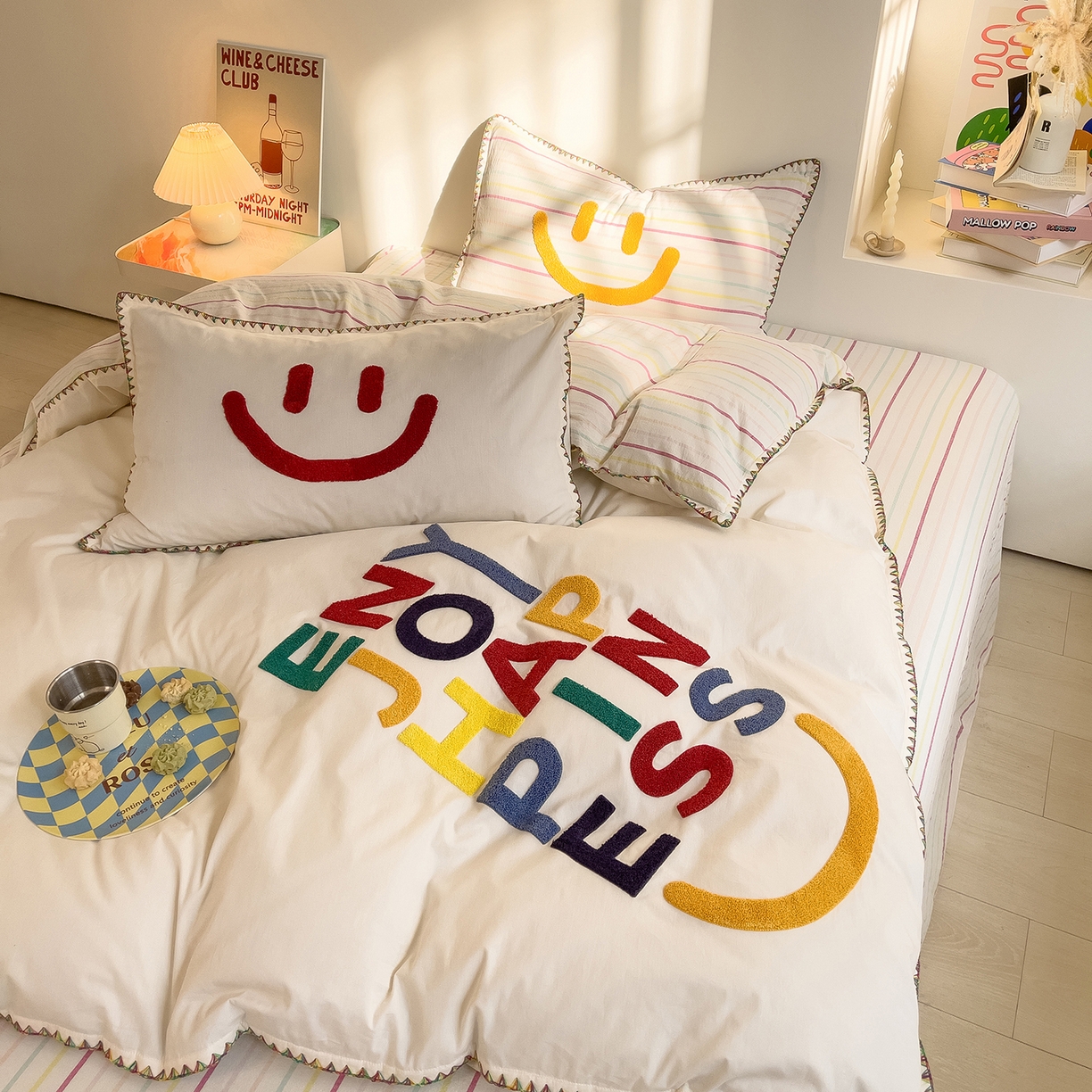 91家纺网 家纺一手货源 找家纺 （总）炫拼家纺 2026新款A类全棉水洗棉贝壳边毛巾绣四件套-炫彩系列