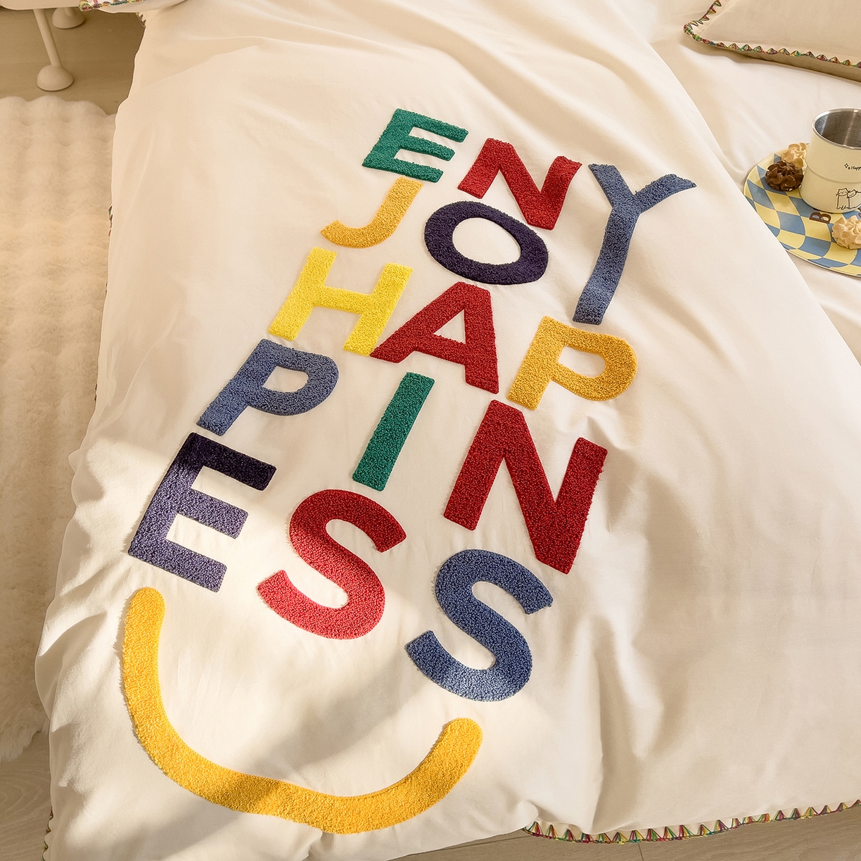 91家纺网 家纺一手货源 找家纺 （总）炫拼家纺 2026新款A类全棉水洗棉贝壳边毛巾绣四件套-炫彩系列