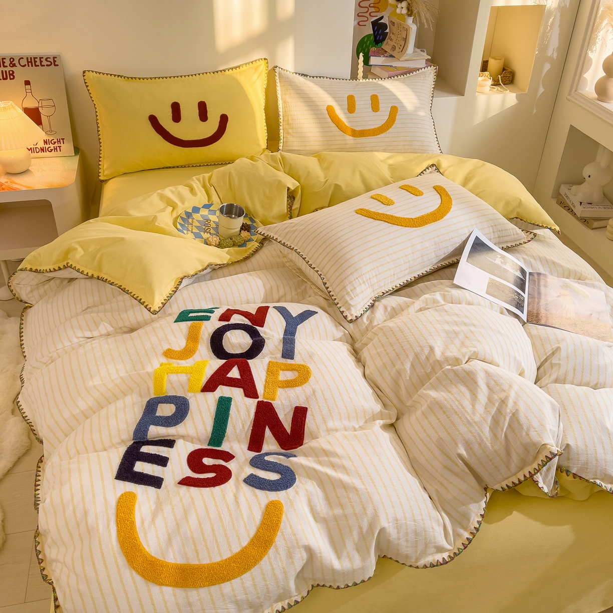 91家纺网 家纺一手货源 找家纺 （总）炫拼家纺 2026新款A类全棉水洗棉贝壳边毛巾绣四件套-炫彩系列