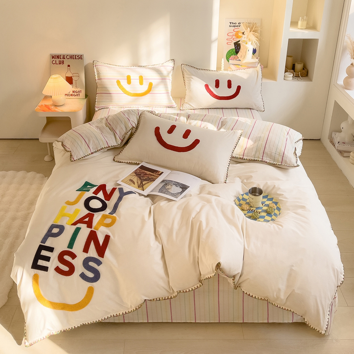 91家纺网 家纺一手货源 找家纺 炫拼家纺 2026新款A类全棉水洗棉贝壳边毛巾绣四件套-炫彩系列 炫彩-彩