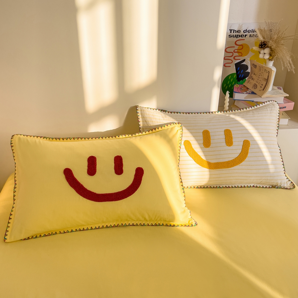 91家纺网 家纺一手货源 找家纺 炫拼家纺 2026新款A类全棉水洗棉贝壳边毛巾绣四件套-炫彩系列 炫彩-黄