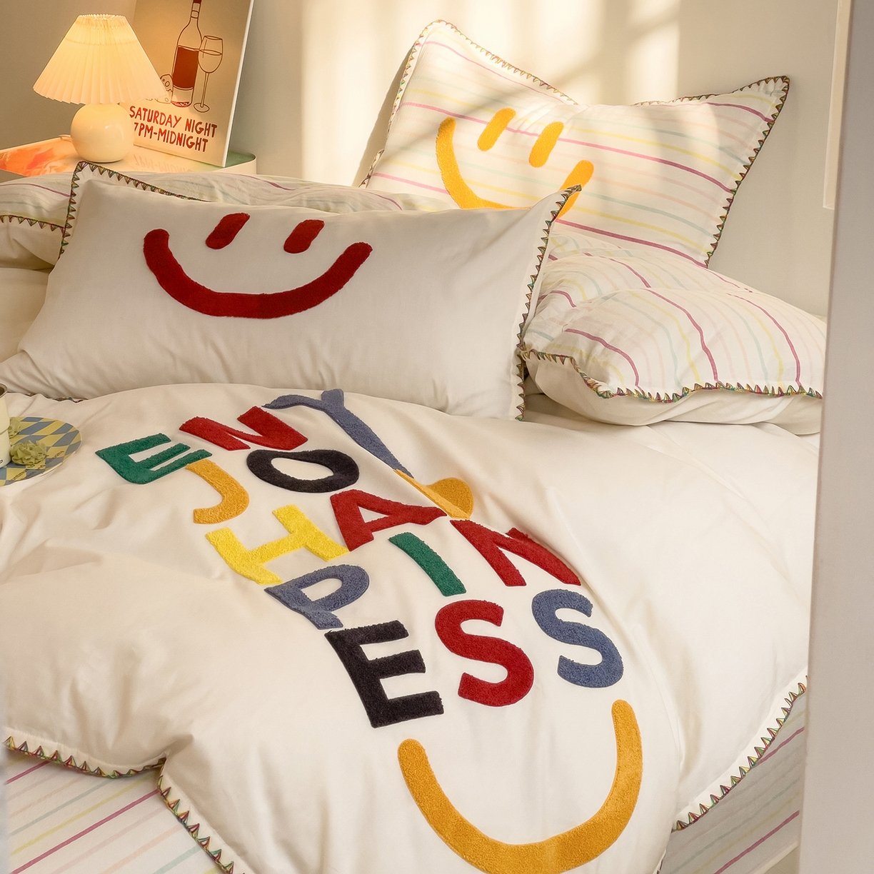 91家纺网 家纺一手货源 找家纺 炫拼家纺 2026新款A类全棉水洗棉贝壳边毛巾绣四件套-炫彩系列 炫彩-彩