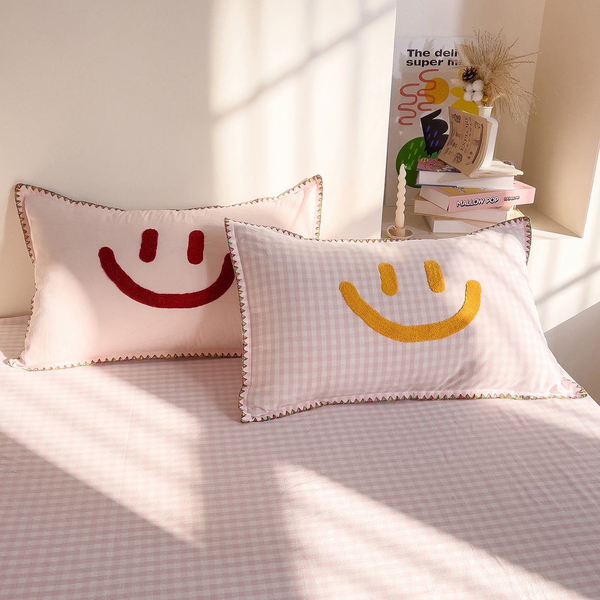 91家纺网 家纺一手货源 找家纺 炫拼家纺 2026新款A类全棉水洗棉贝壳边毛巾绣四件套-炫彩系列 炫彩-粉