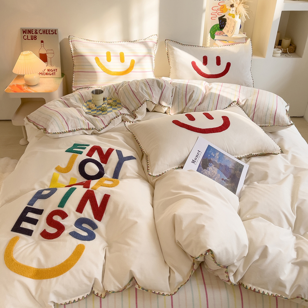 91家纺网 家纺一手货源 找家纺 炫拼家纺 2026新款A类全棉水洗棉贝壳边毛巾绣四件套-炫彩系列 炫彩-彩