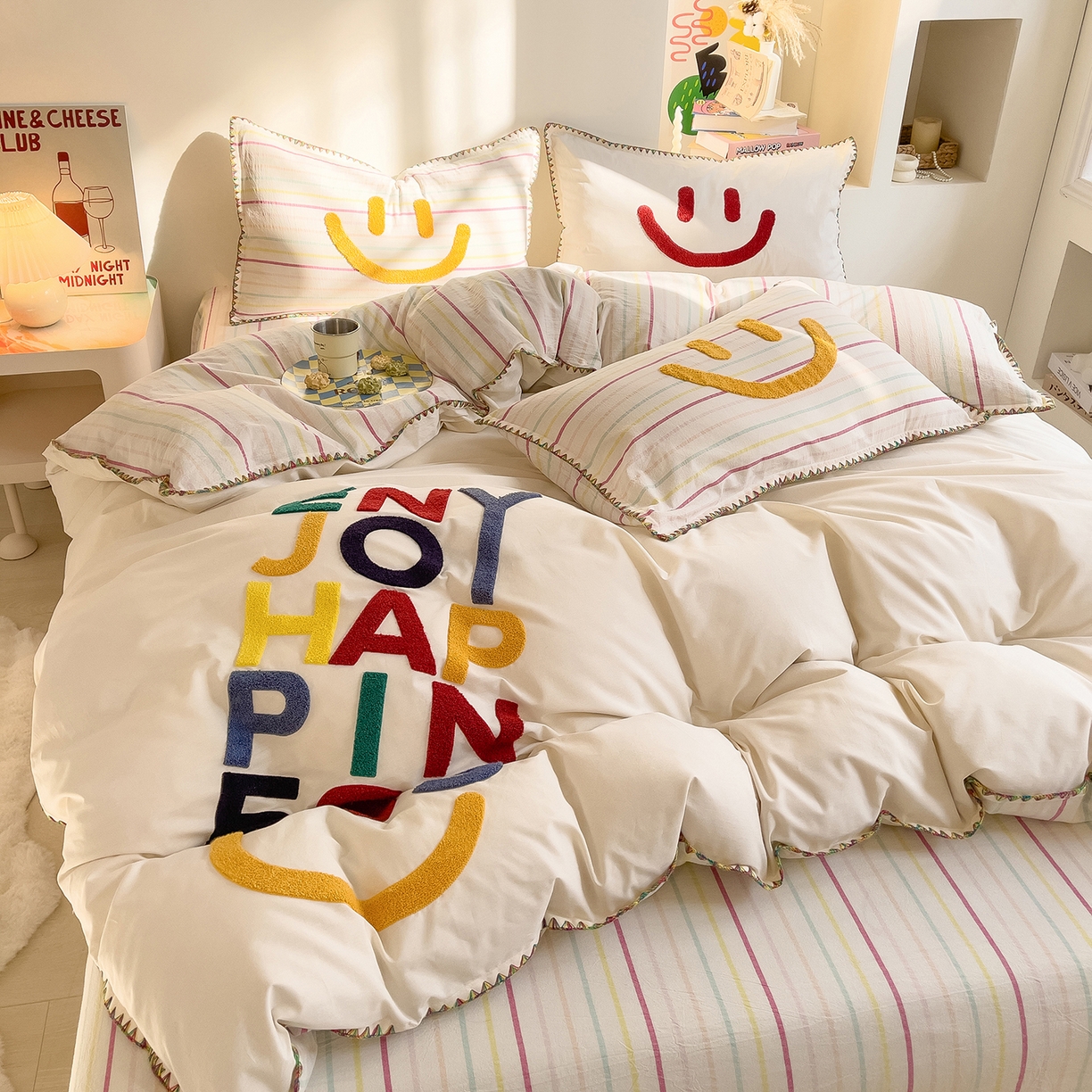 炫拼家纺 2026新款A类全棉水洗棉贝壳边毛巾绣四件套-炫彩系列 炫彩-彩