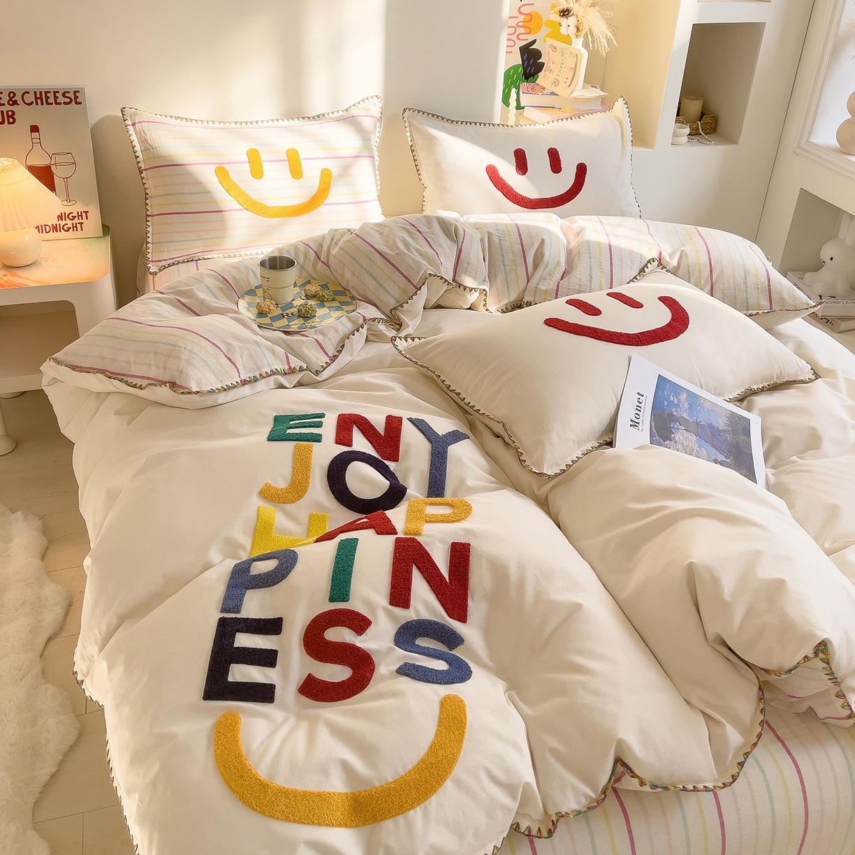 91家纺网 家纺一手货源 找家纺 炫拼家纺 2026新款A类全棉水洗棉贝壳边毛巾绣四件套-炫彩系列 炫彩-彩