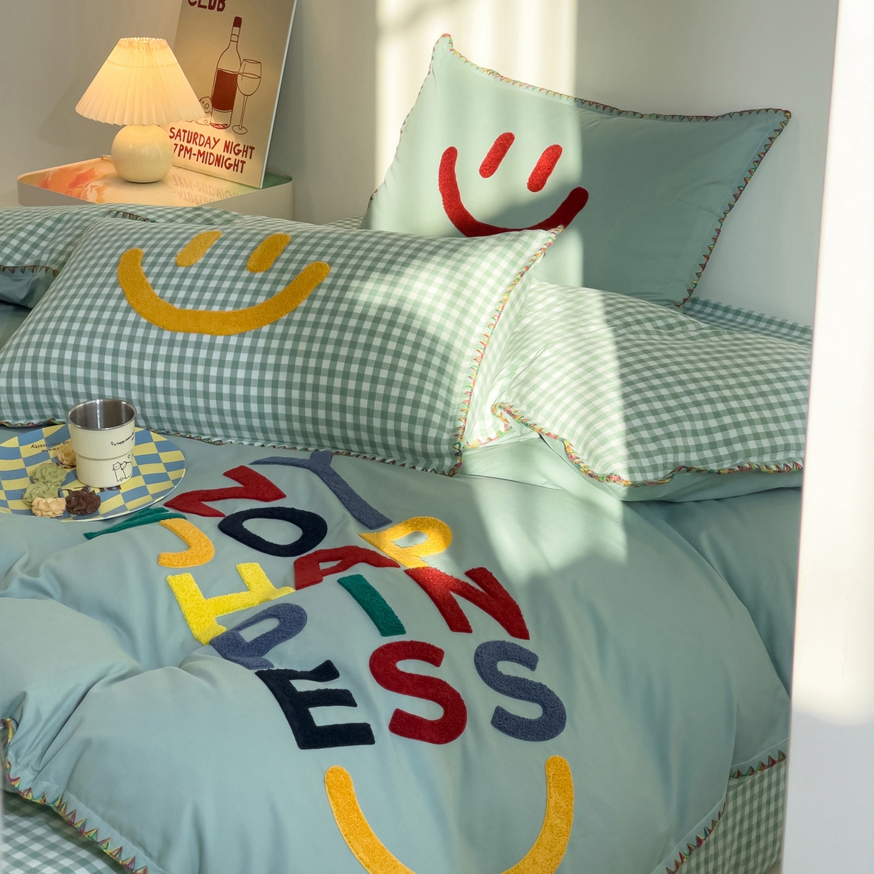 91家纺网 家纺一手货源 找家纺 炫拼家纺 2026新款A类全棉水洗棉贝壳边毛巾绣四件套-炫彩系列 炫彩-绿