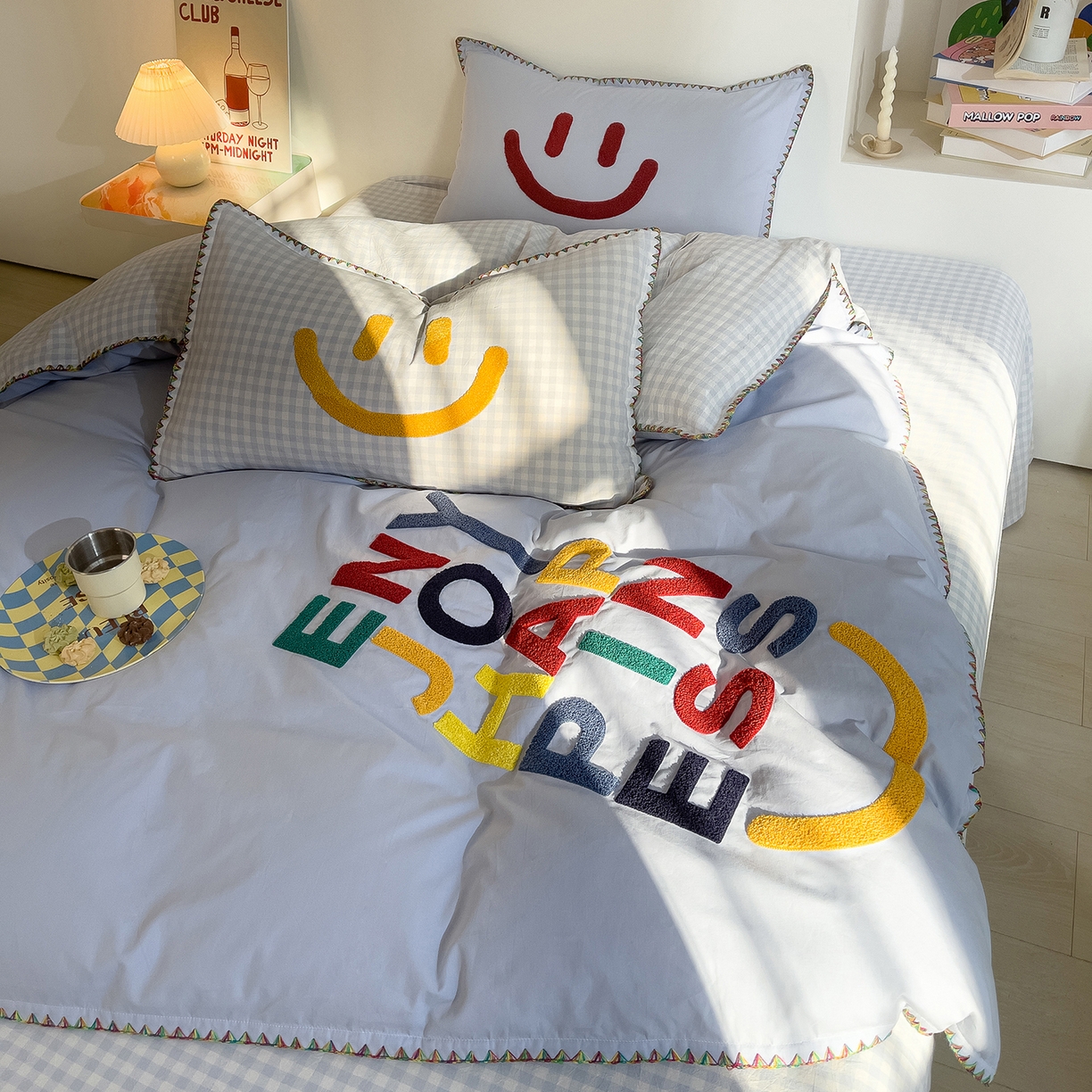 91家纺网 家纺一手货源 找家纺 炫拼家纺 2026新款A类全棉水洗棉贝壳边毛巾绣四件套-炫彩系列 炫彩-蓝