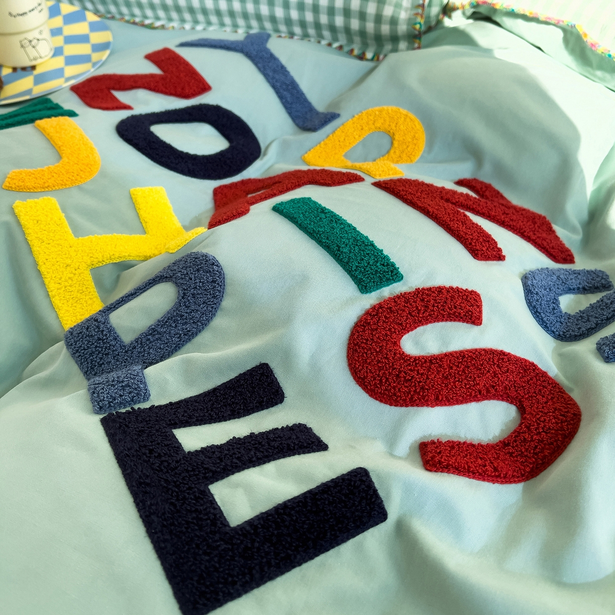 91家纺网 家纺一手货源 找家纺 炫拼家纺 2026新款A类全棉水洗棉贝壳边毛巾绣四件套-炫彩系列 炫彩-绿