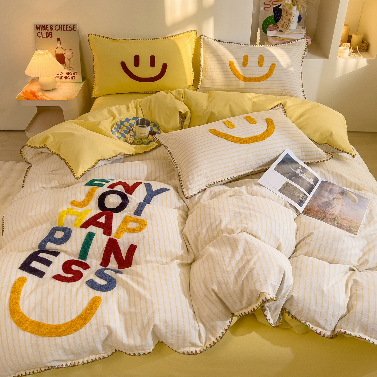 91家纺网 家纺一手货源 找家纺 炫拼家纺 2026新款A类全棉水洗棉贝壳边毛巾绣四件套-炫彩系列 炫彩-黄