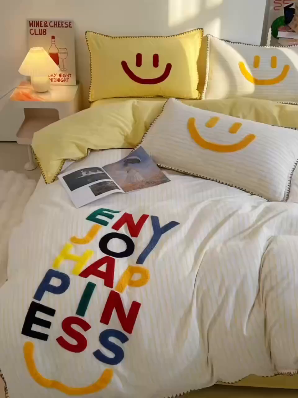 91家纺网 家纺一手货源 找家纺 炫拼家纺 2026新款A类全棉水洗棉贝壳边毛巾绣四件套-炫彩系列 炫彩-黄