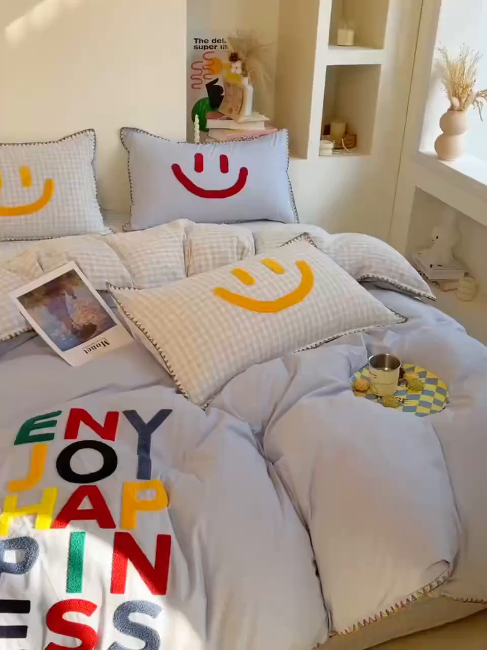 91家纺网 家纺一手货源 找家纺 炫拼家纺 2026新款A类全棉水洗棉贝壳边毛巾绣四件套-炫彩系列 炫彩-蓝