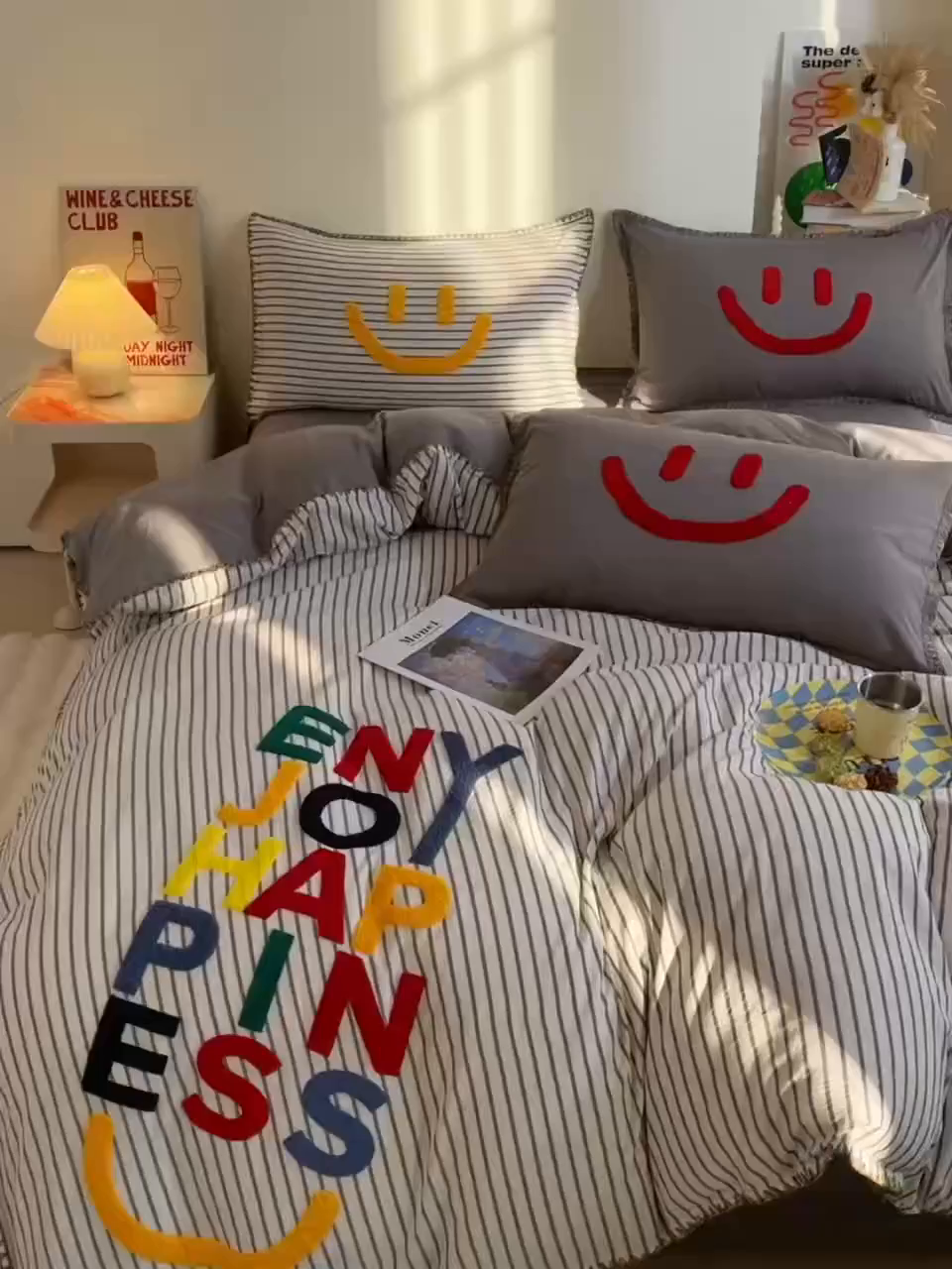 91家纺网 家纺一手货源 找家纺 炫拼家纺 2026新款A类全棉水洗棉贝壳边毛巾绣四件套-炫彩系列 炫彩-灰