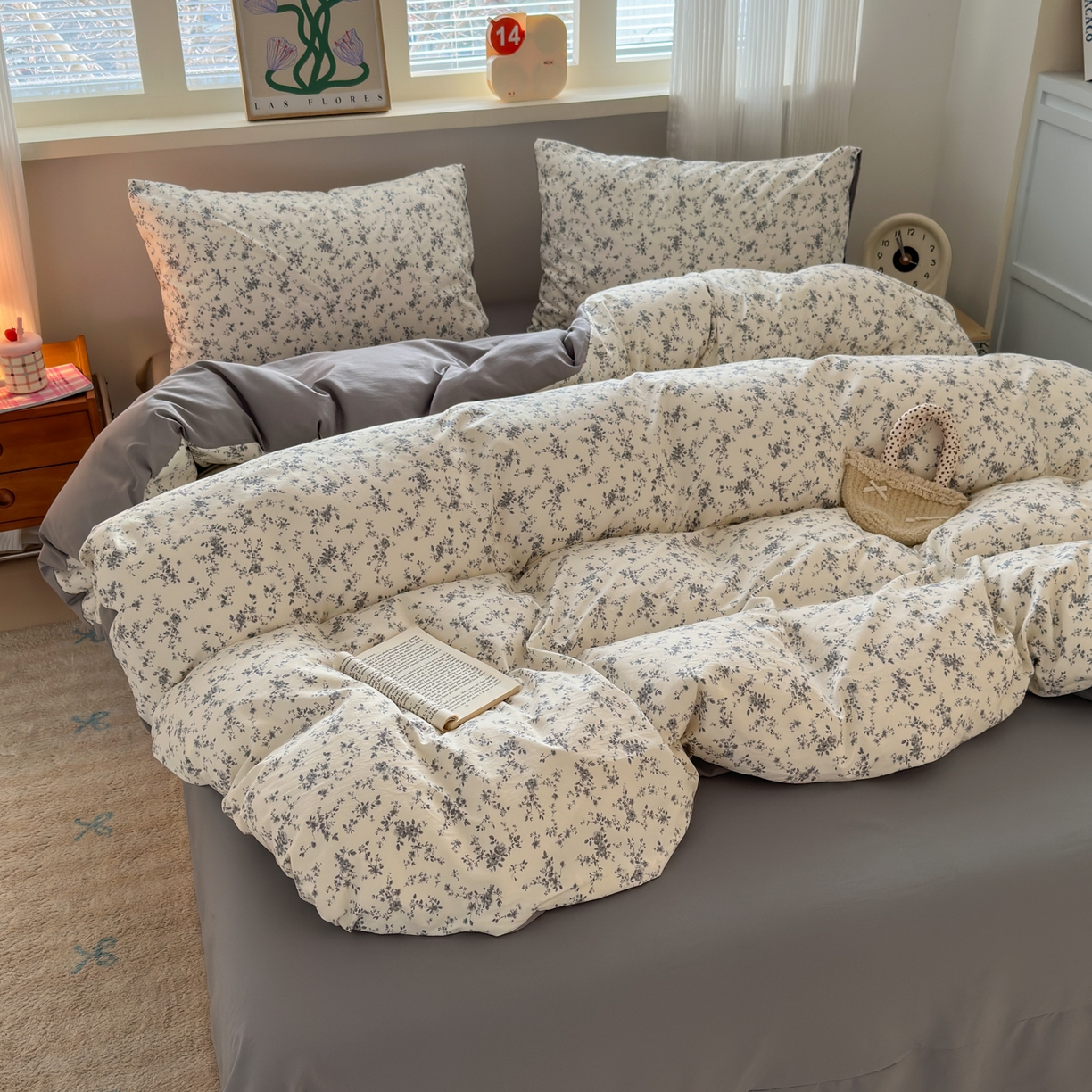 91家纺网 家纺一手货源 找家纺 德比尔斯  2026新款古法水洗仿棉云感棉小布袋四件套 初夏