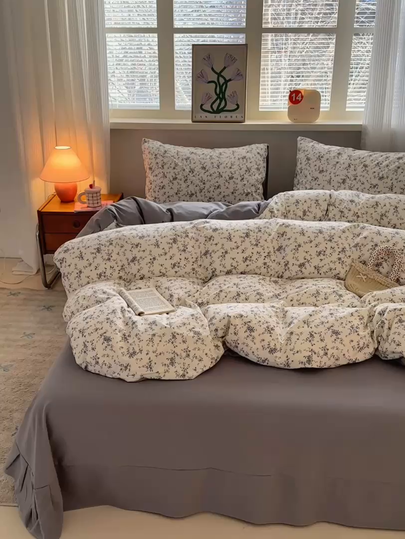 91家纺网 家纺一手货源 找家纺 德比尔斯  2026新款古法水洗仿棉云感棉小布袋四件套 初夏