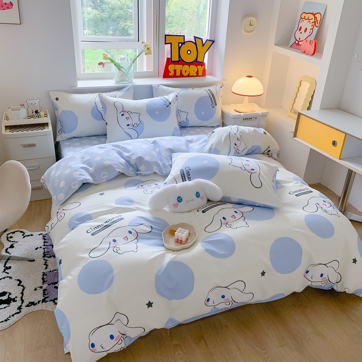 91家纺网 家纺一手货源 找家纺 玉元坊 2026新款正版授权三丽鸥系列全棉纯棉床单四件套学生三件套-大耳狗帕恰狗布丁狗系列 波点玉桂狗【简约款】