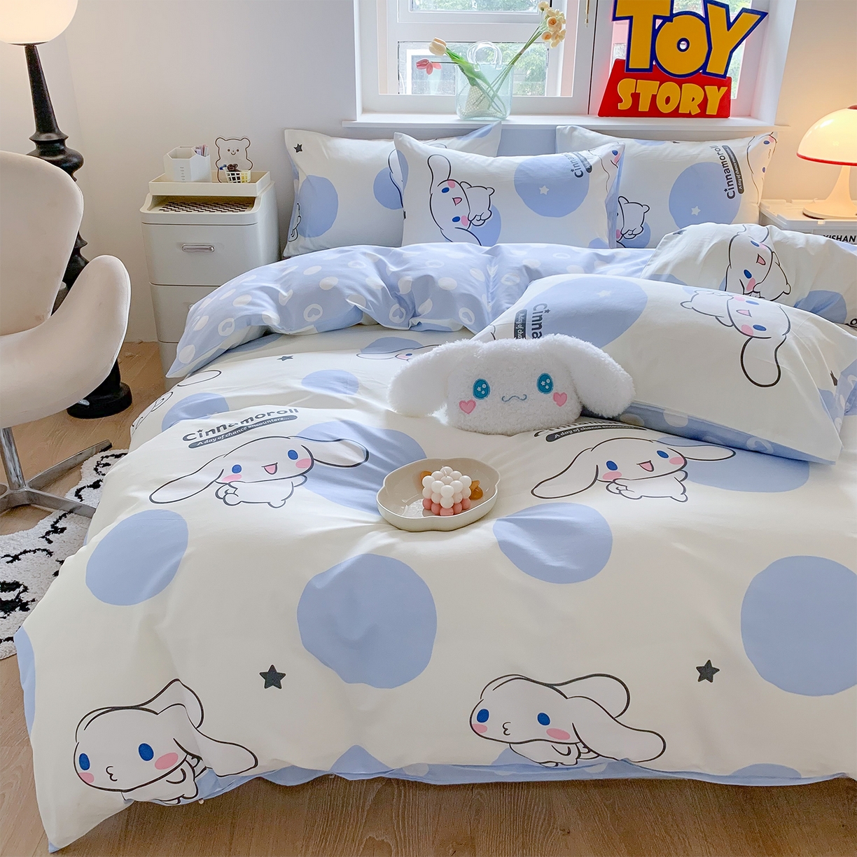 91家纺网 家纺一手货源 找家纺 玉元坊 2026新款正版授权三丽鸥系列全棉纯棉床单四件套学生三件套-大耳狗帕恰狗布丁狗系列 波点玉桂狗【简约款】