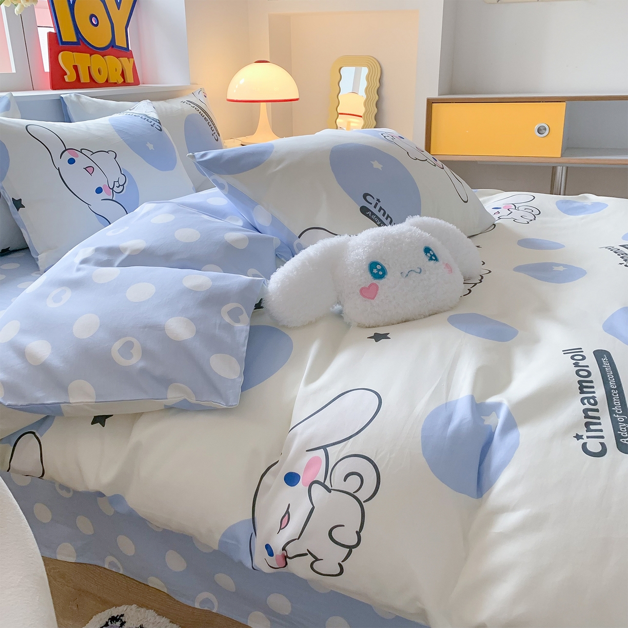 91家纺网 家纺一手货源 找家纺 玉元坊 2026新款正版授权三丽鸥系列全棉纯棉床单四件套学生三件套-大耳狗帕恰狗布丁狗系列 波点玉桂狗【简约款】