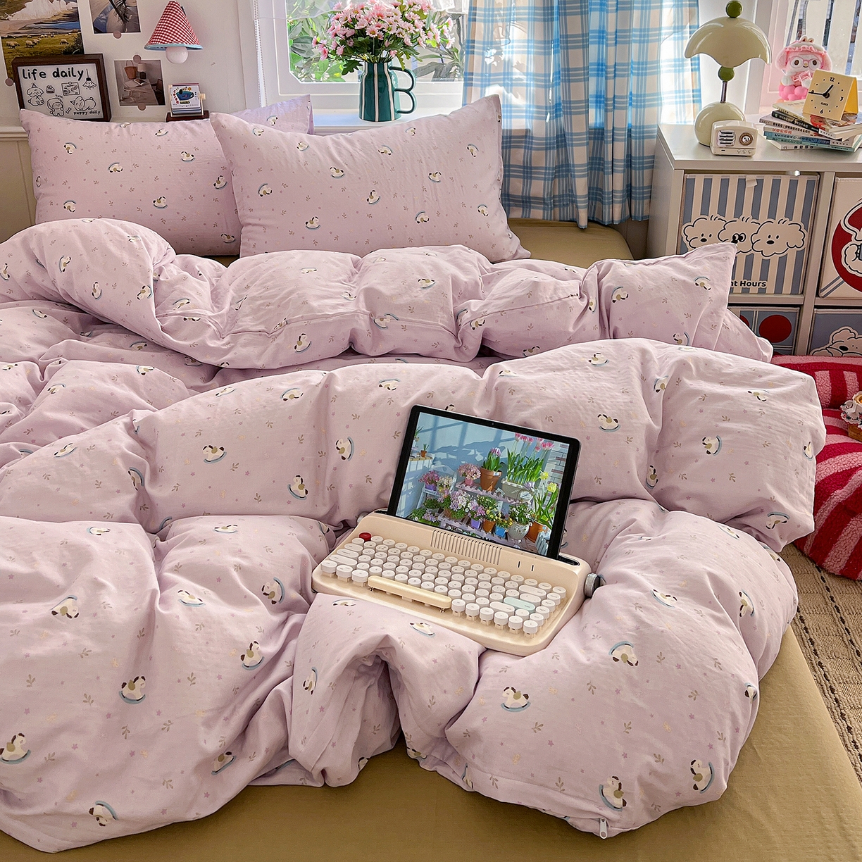 焱博家纺 2026新款A类全棉双层纱系列四件套 宝妮乐园