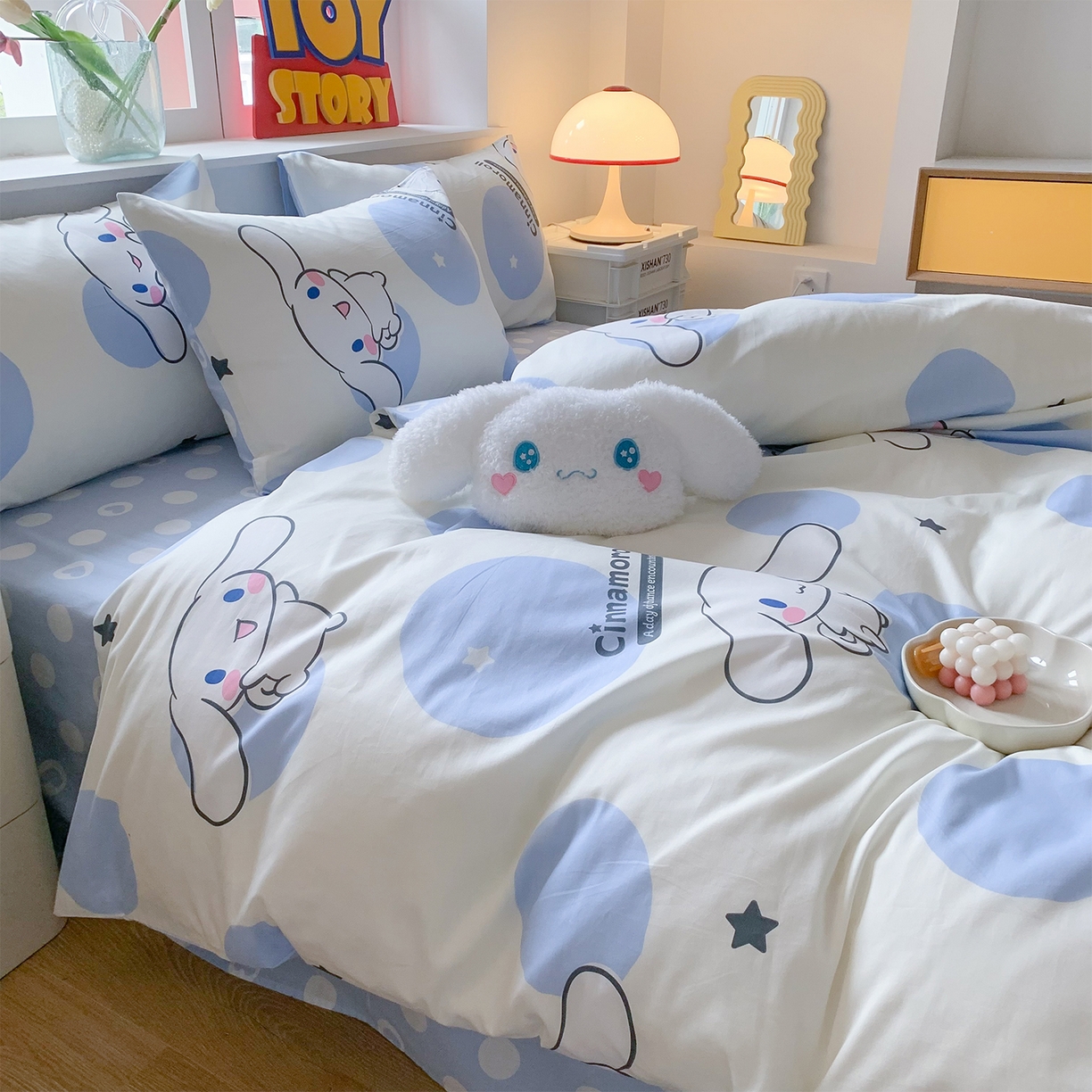 91家纺网 家纺一手货源 找家纺 玉元坊 2026新款正版授权三丽鸥系列全棉纯棉床单四件套学生三件套-大耳狗帕恰狗布丁狗系列 波点玉桂狗【简约款】