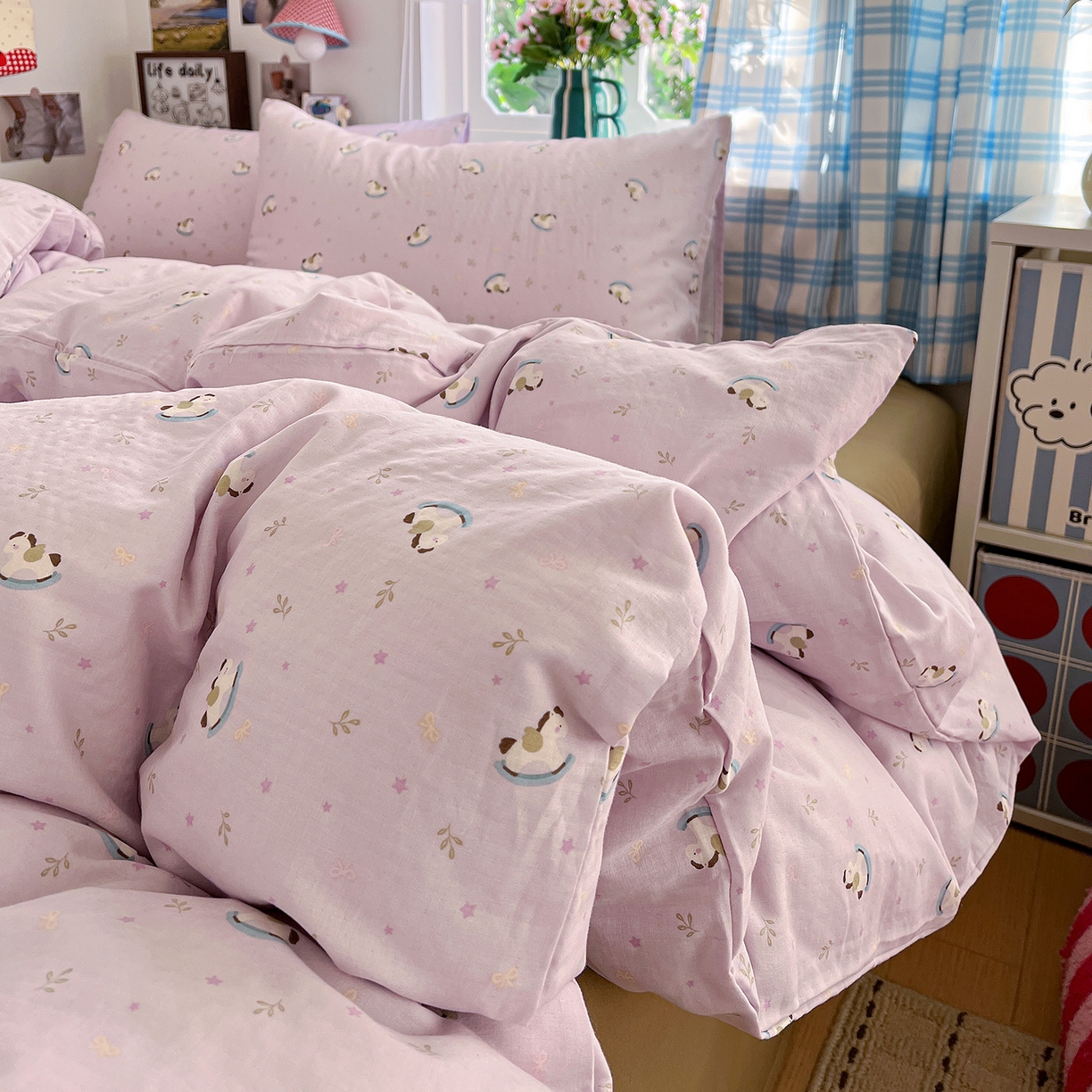 91家纺网 家纺一手货源 找家纺 焱博家纺 2026新款A类全棉双层纱系列四件套 宝妮乐园