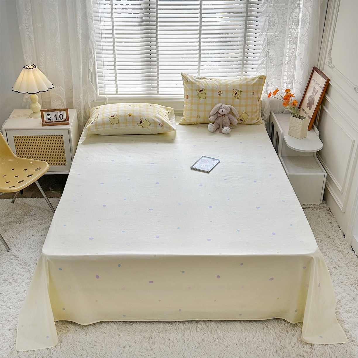 91家纺网 家纺一手货源 找家纺 玉元坊 2026新款正版授权三丽鸥系列全棉纯棉床单四件套学生三件套-大耳狗帕恰狗布丁狗系列 焦糖布丁狗【简约款】