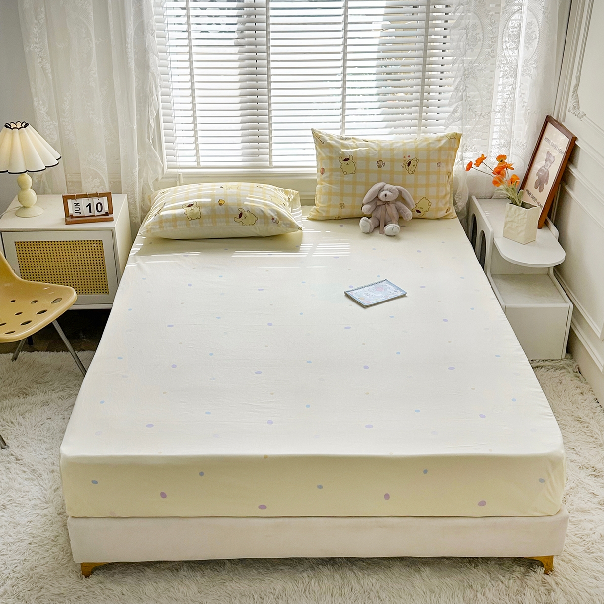 91家纺网 家纺一手货源 找家纺 玉元坊 2026新款正版授权三丽鸥系列全棉纯棉床单四件套学生三件套-大耳狗帕恰狗布丁狗系列 焦糖布丁狗【简约款】