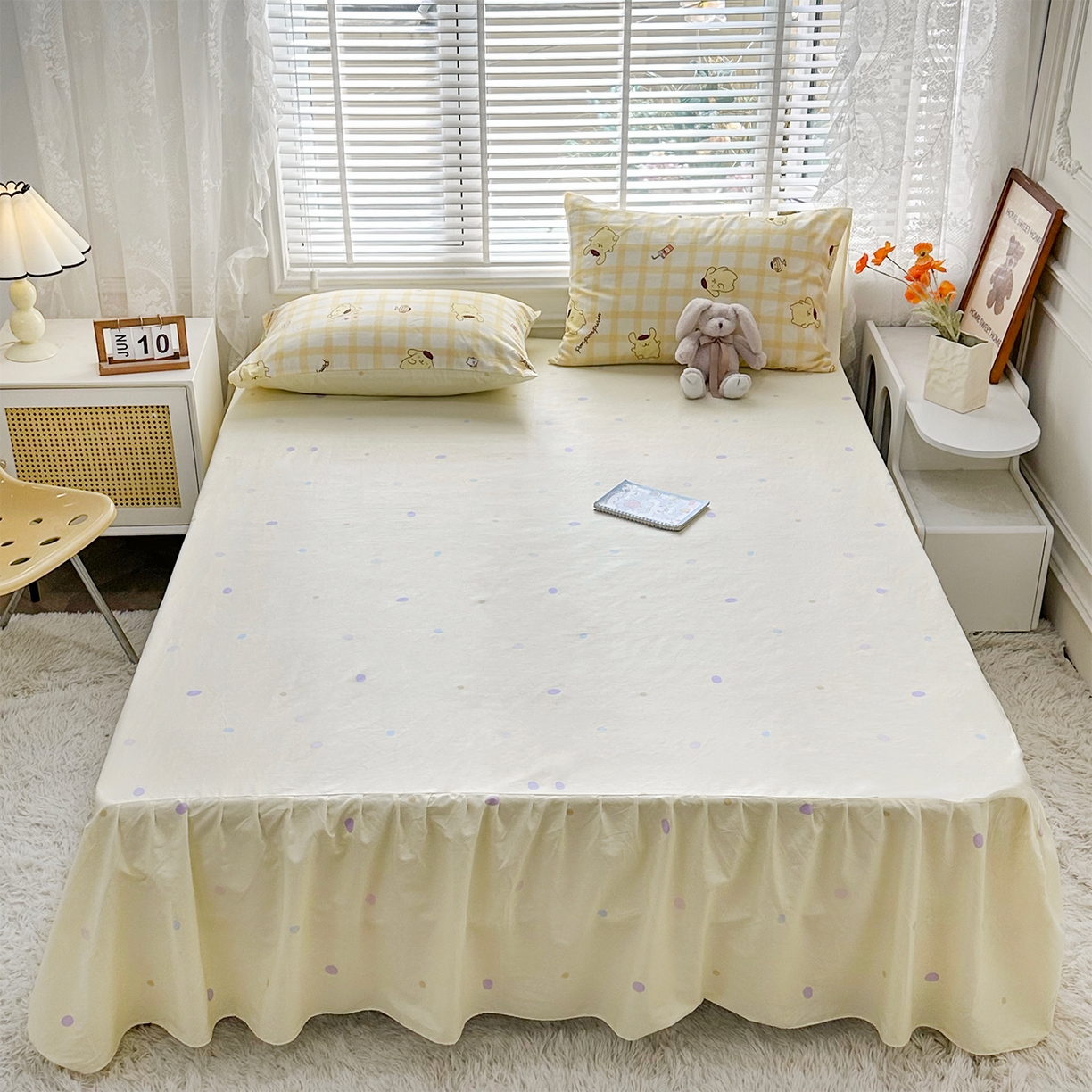 91家纺网 家纺一手货源 找家纺 玉元坊 2026新款正版授权三丽鸥系列全棉纯棉床单四件套学生三件套-大耳狗帕恰狗布丁狗系列 焦糖布丁狗【简约款】