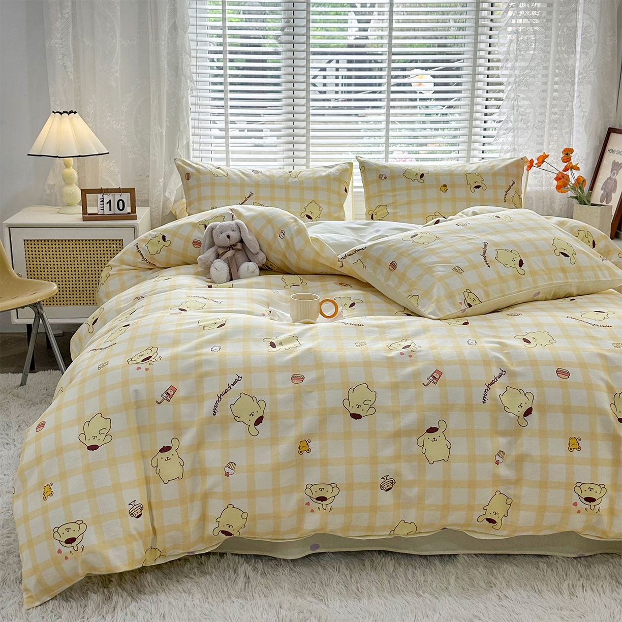 91家纺网 家纺一手货源 找家纺 玉元坊 2026新款正版授权三丽鸥系列全棉纯棉床单四件套学生三件套-大耳狗帕恰狗布丁狗系列 焦糖布丁狗【简约款】