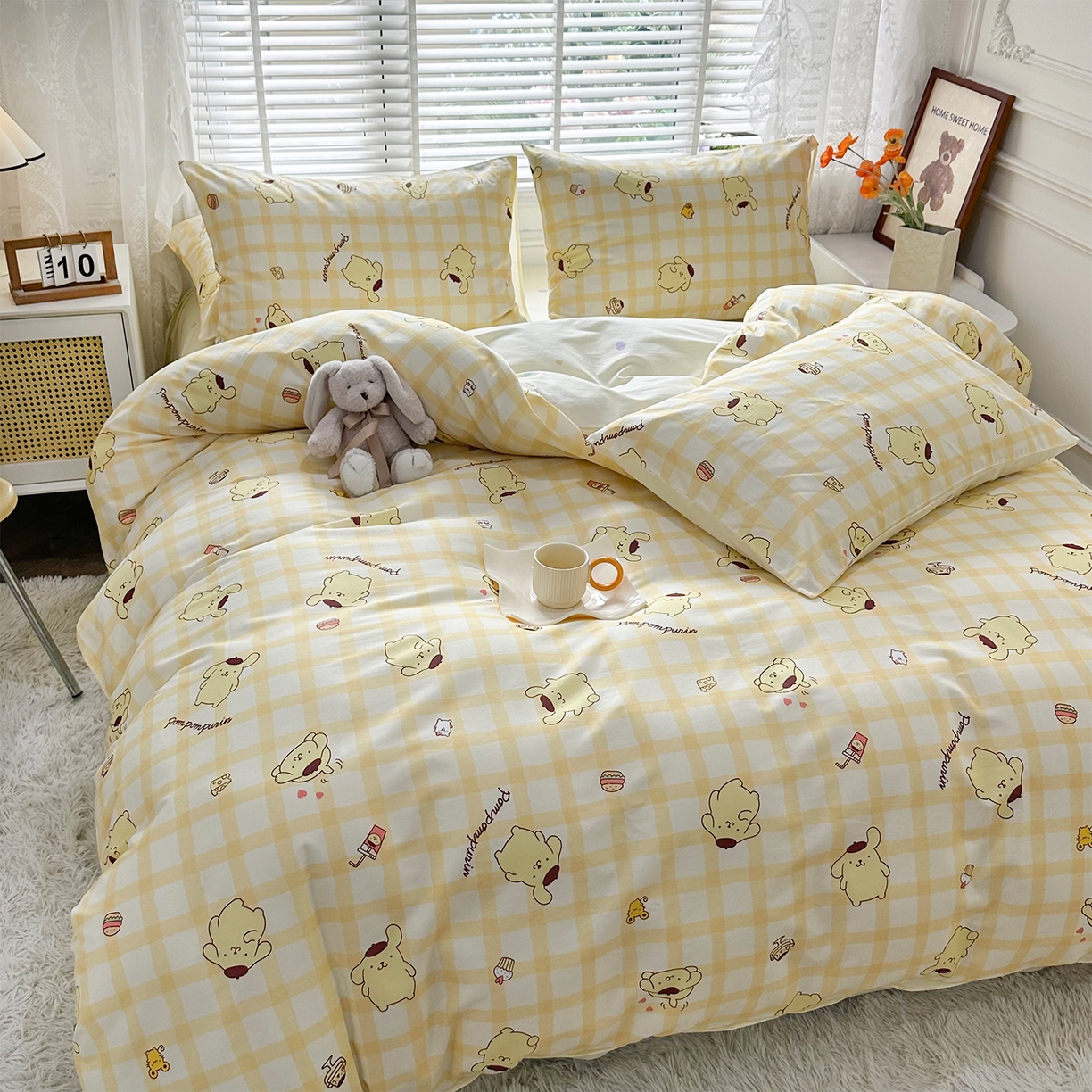 91家纺网 家纺一手货源 找家纺 玉元坊 2026新款正版授权三丽鸥系列全棉纯棉床单四件套学生三件套-大耳狗帕恰狗布丁狗系列 焦糖布丁狗【简约款】