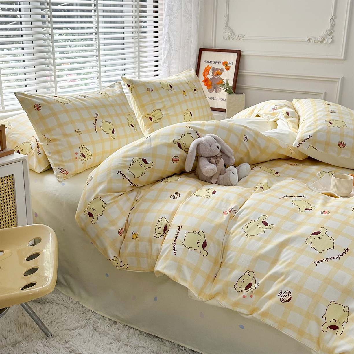 91家纺网 家纺一手货源 找家纺 玉元坊 2026新款正版授权三丽鸥系列全棉纯棉床单四件套学生三件套-大耳狗帕恰狗布丁狗系列 焦糖布丁狗【简约款】