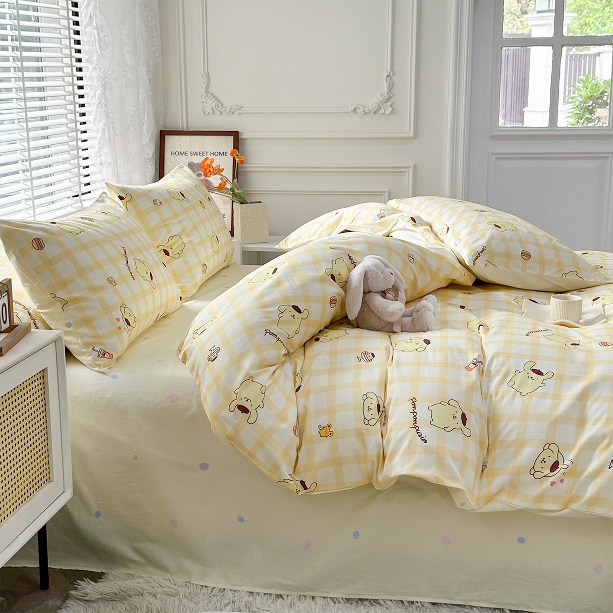 91家纺网 家纺一手货源 找家纺 玉元坊 2026新款正版授权三丽鸥系列全棉纯棉床单四件套学生三件套-大耳狗帕恰狗布丁狗系列 焦糖布丁狗【简约款】