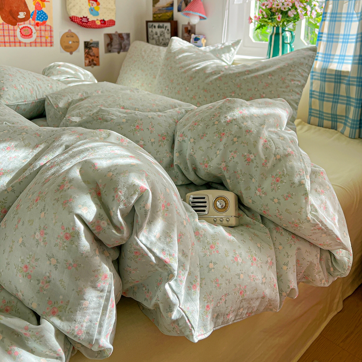 91家纺网 家纺一手货源 找家纺 焱博家纺 2026新款A类全棉双层纱系列四件套 春野苍兰