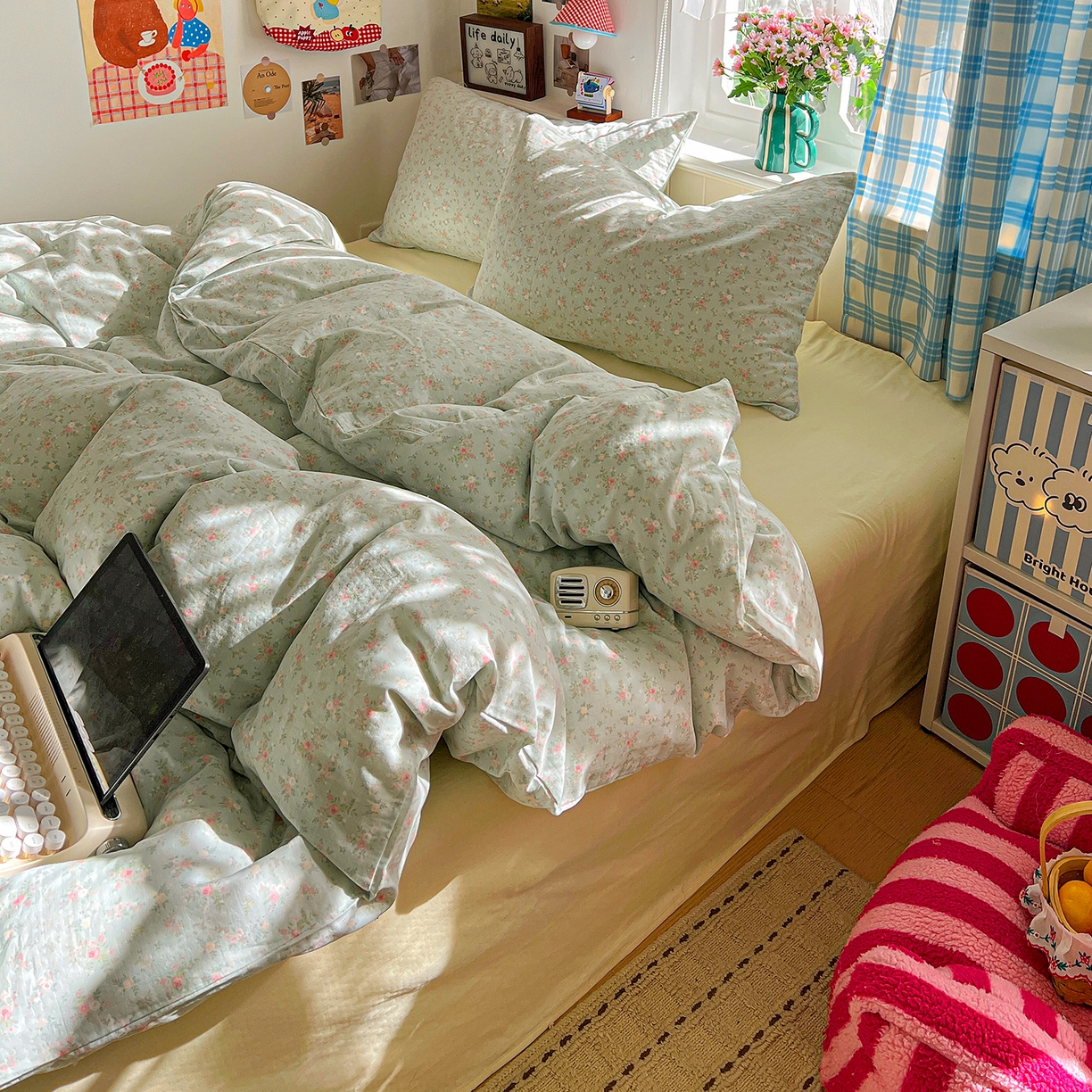 91家纺网 家纺一手货源 找家纺 焱博家纺 2026新款A类全棉双层纱系列四件套 春野苍兰