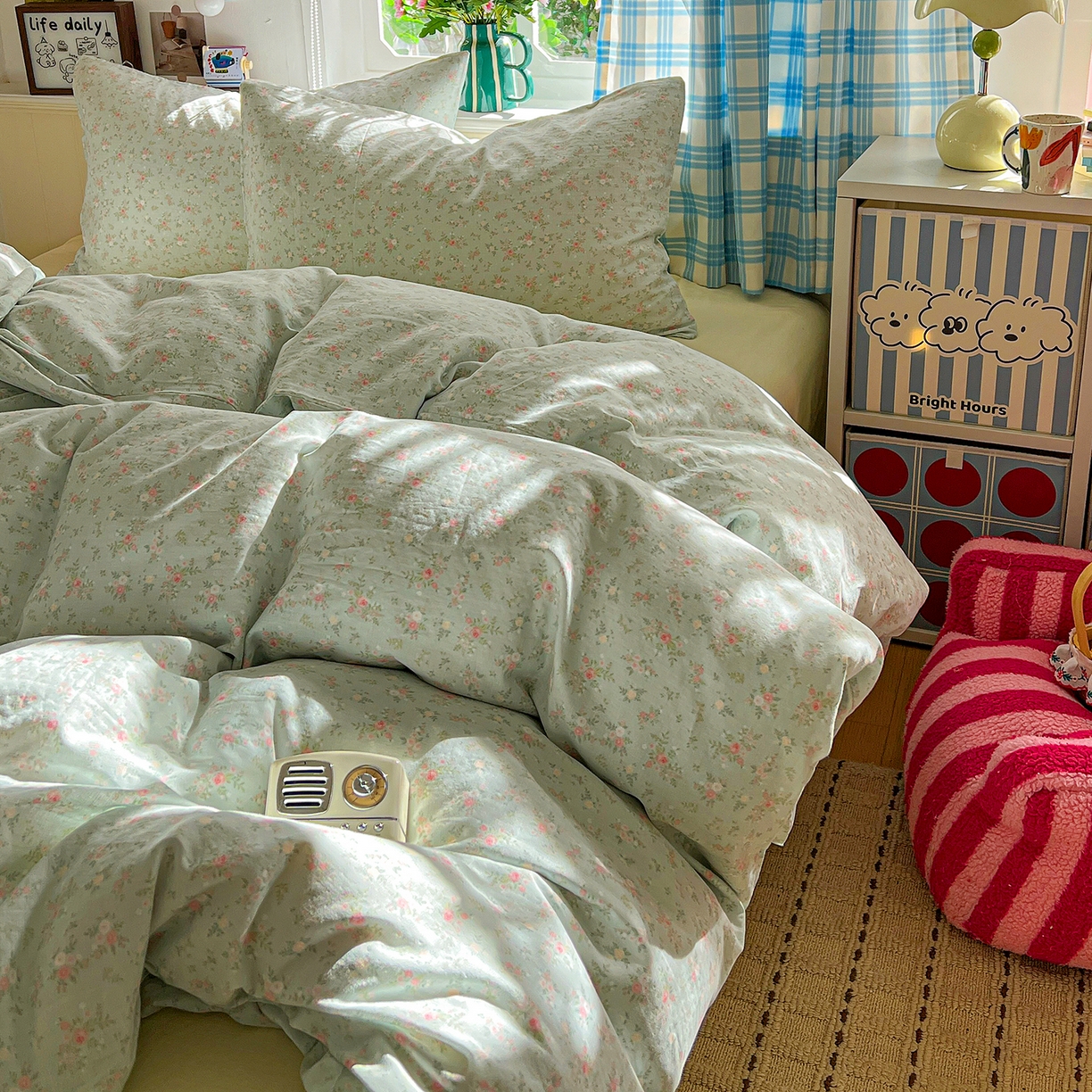 91家纺网 家纺一手货源 找家纺 焱博家纺 2026新款A类全棉双层纱系列四件套 春野苍兰