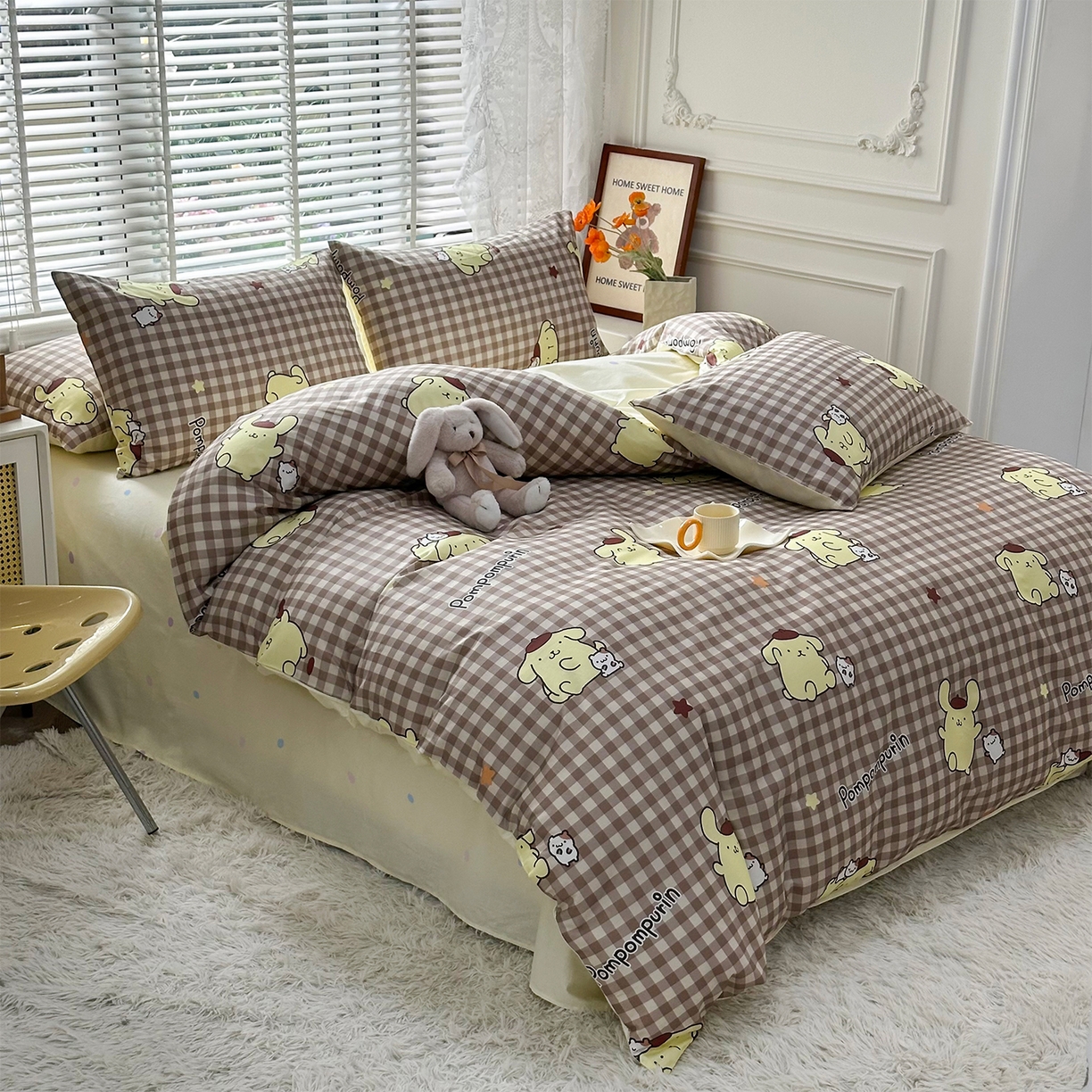 91家纺网 家纺一手货源 找家纺 玉元坊 2026新款正版授权三丽鸥系列全棉纯棉床单四件套学生三件套-大耳狗帕恰狗布丁狗系列 可可布丁狗【简约款】