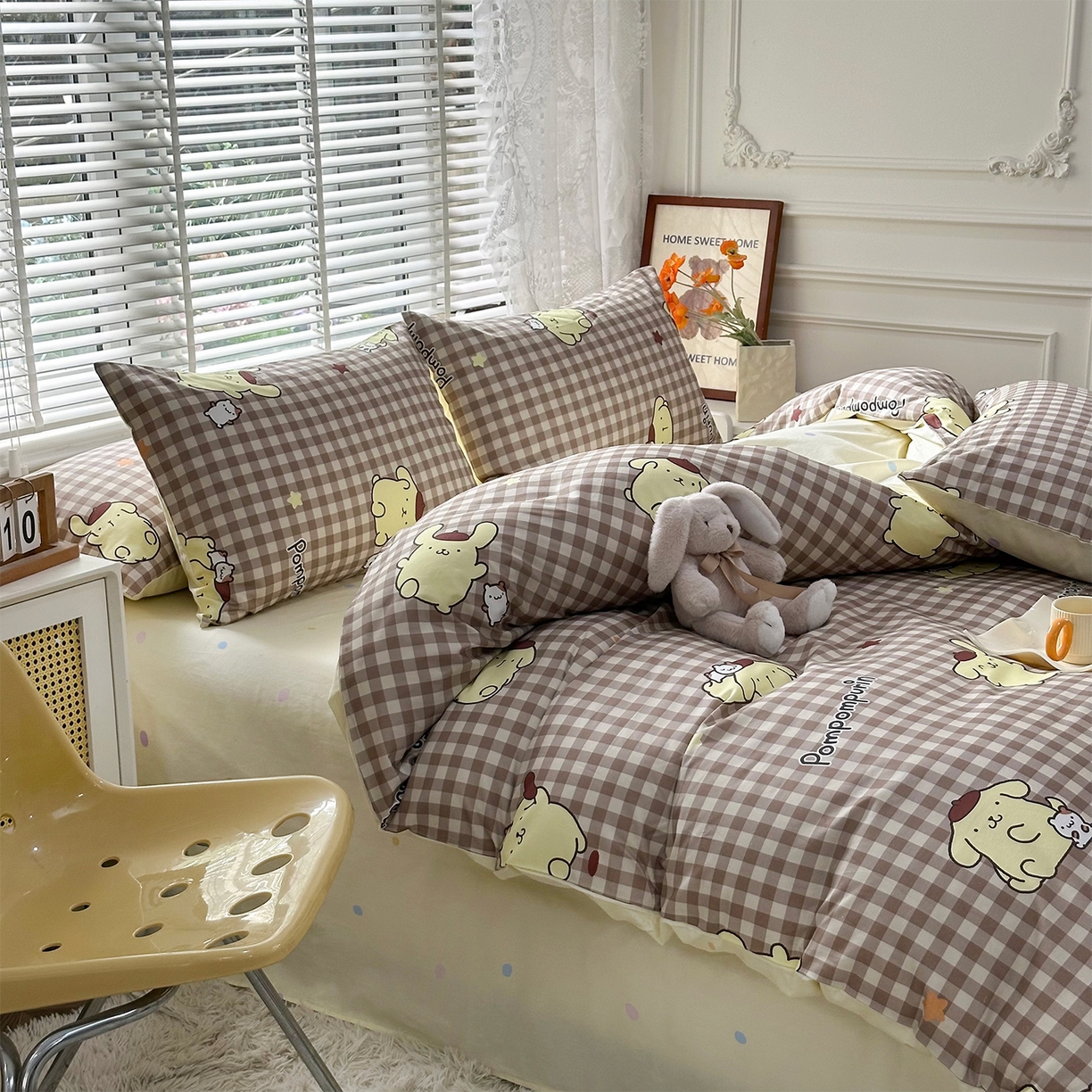 91家纺网 家纺一手货源 找家纺 玉元坊 2026新款正版授权三丽鸥系列全棉纯棉床单四件套学生三件套-大耳狗帕恰狗布丁狗系列 可可布丁狗【简约款】