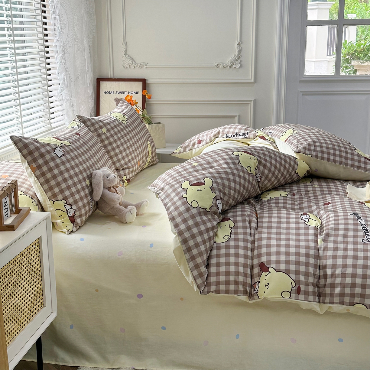 91家纺网 家纺一手货源 找家纺 玉元坊 2026新款正版授权三丽鸥系列全棉纯棉床单四件套学生三件套-大耳狗帕恰狗布丁狗系列 可可布丁狗【简约款】