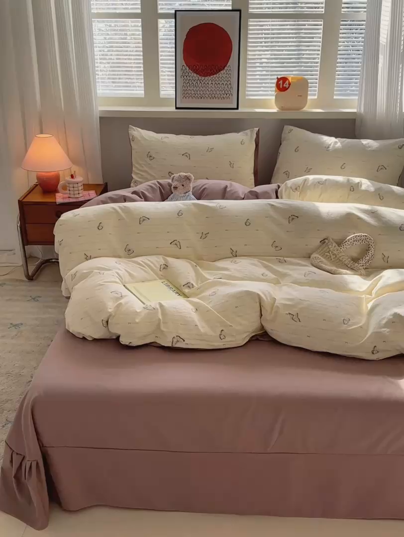 91家纺网 家纺一手货源 找家纺 德比尔斯  2026新款古法水洗仿棉云感棉小布袋四件套 蝶舞飞