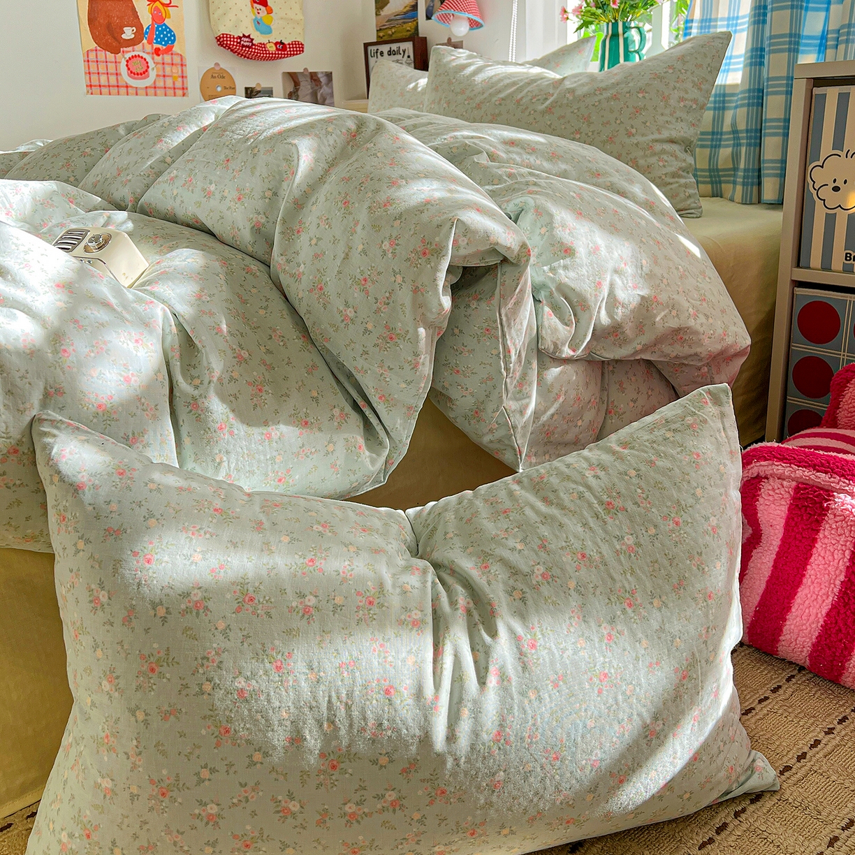 91家纺网 家纺一手货源 找家纺 焱博家纺 2026新款A类全棉双层纱系列四件套 春野苍兰