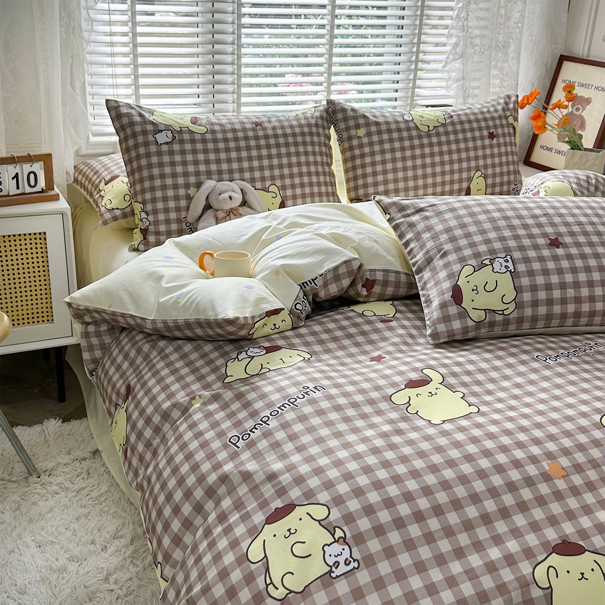 91家纺网 家纺一手货源 找家纺 玉元坊 2026新款正版授权三丽鸥系列全棉纯棉床单四件套学生三件套-大耳狗帕恰狗布丁狗系列 可可布丁狗【简约款】