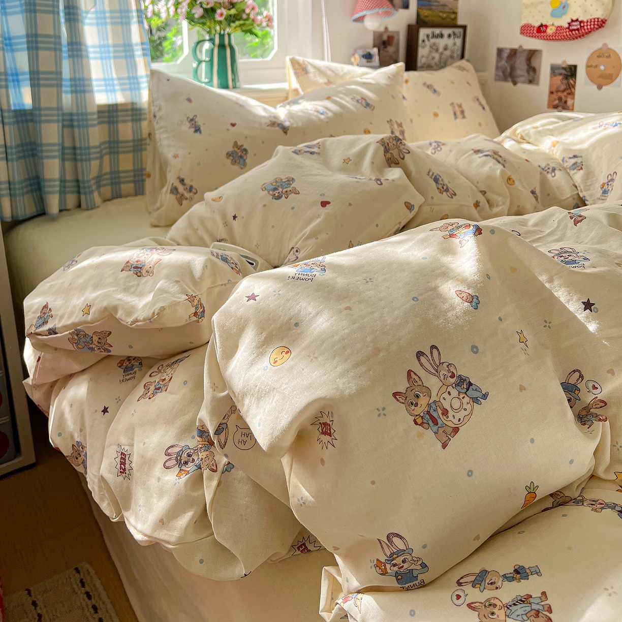 91家纺网 家纺一手货源 找家纺 焱博家纺 2026新款A类全棉双层纱系列四件套 疯狂小CP