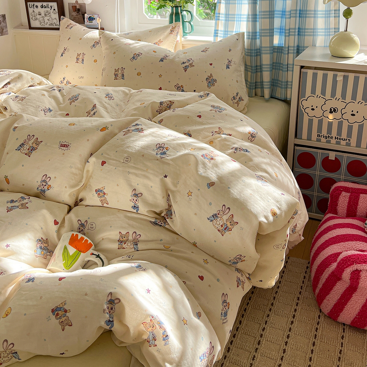 91家纺网 家纺一手货源 找家纺 焱博家纺 2026新款A类全棉双层纱系列四件套 疯狂小CP