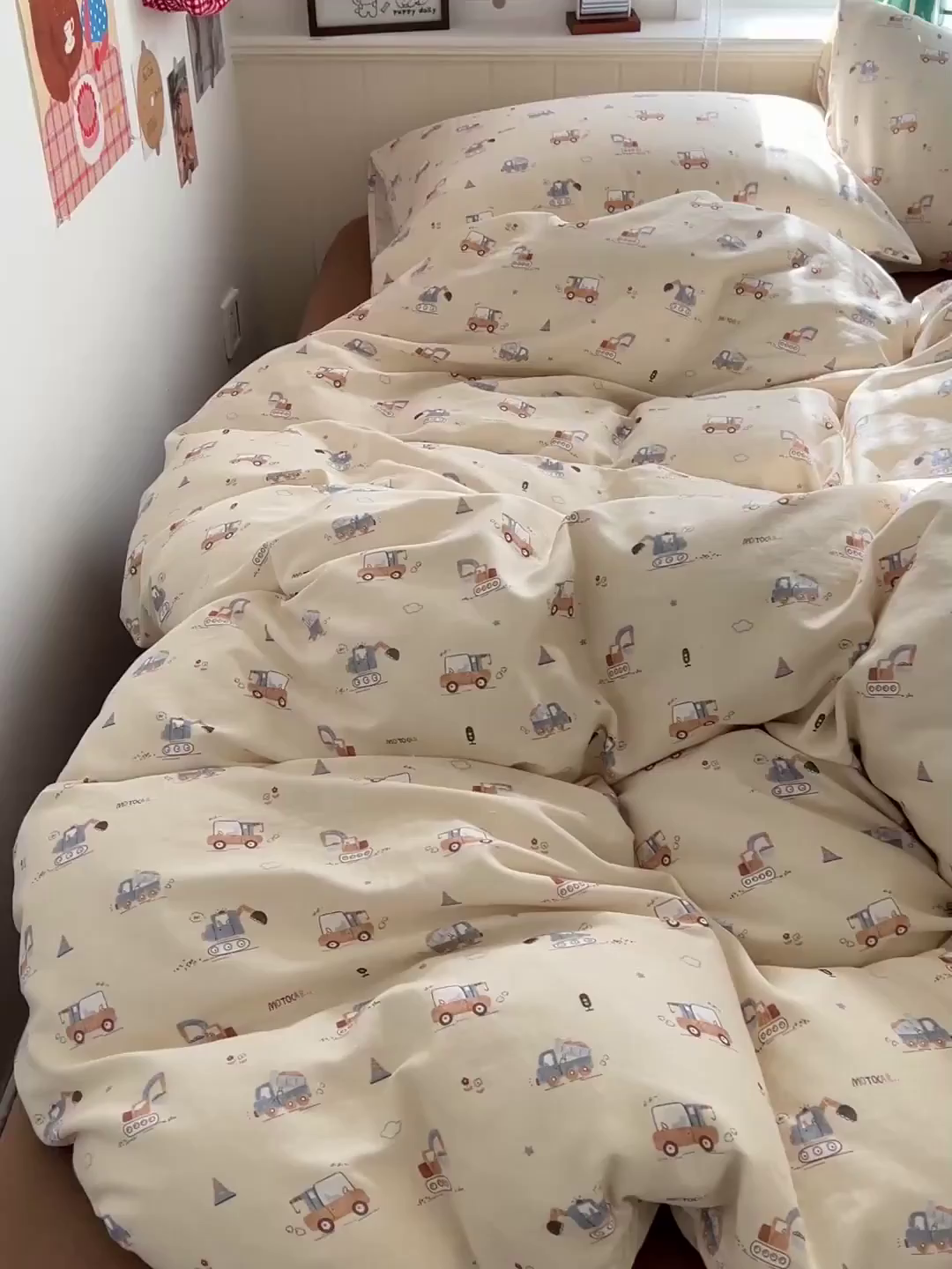 91家纺网 家纺一手货源 找家纺 焱博家纺 2026新款A类全棉双层纱系列四件套 工程车小队