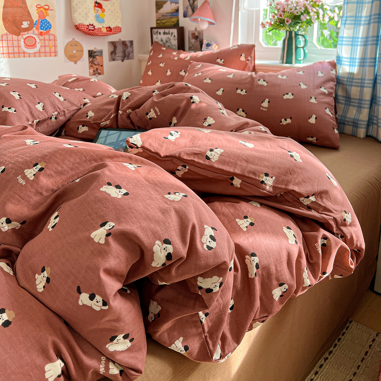 91家纺网 家纺一手货源 找家纺 焱博家纺 2026新款A类全棉双层纱系列四件套 焦糖奶汪