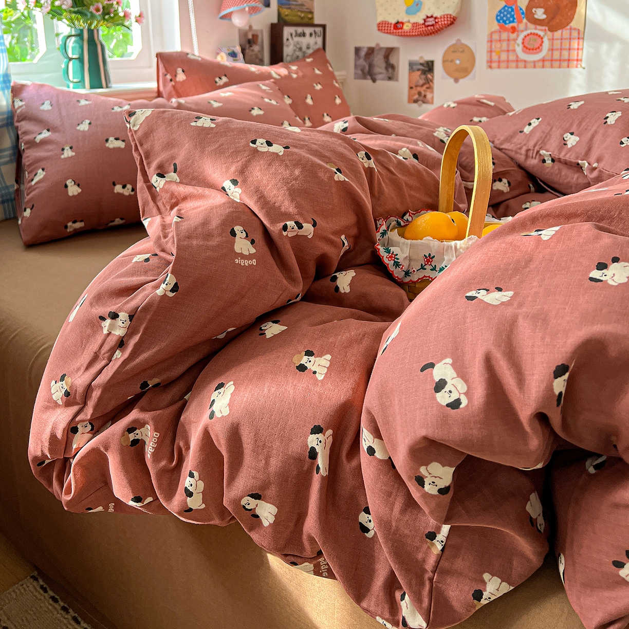 91家纺网 家纺一手货源 找家纺 焱博家纺 2026新款A类全棉双层纱系列四件套 焦糖奶汪