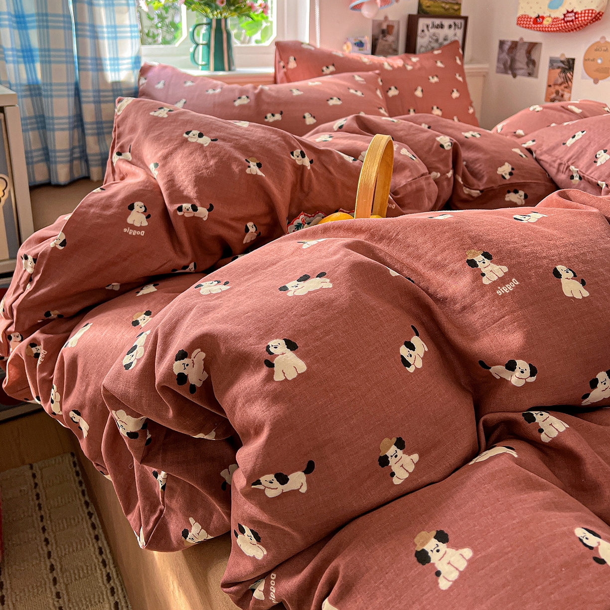 91家纺网 家纺一手货源 找家纺 焱博家纺 2026新款A类全棉双层纱系列四件套 焦糖奶汪