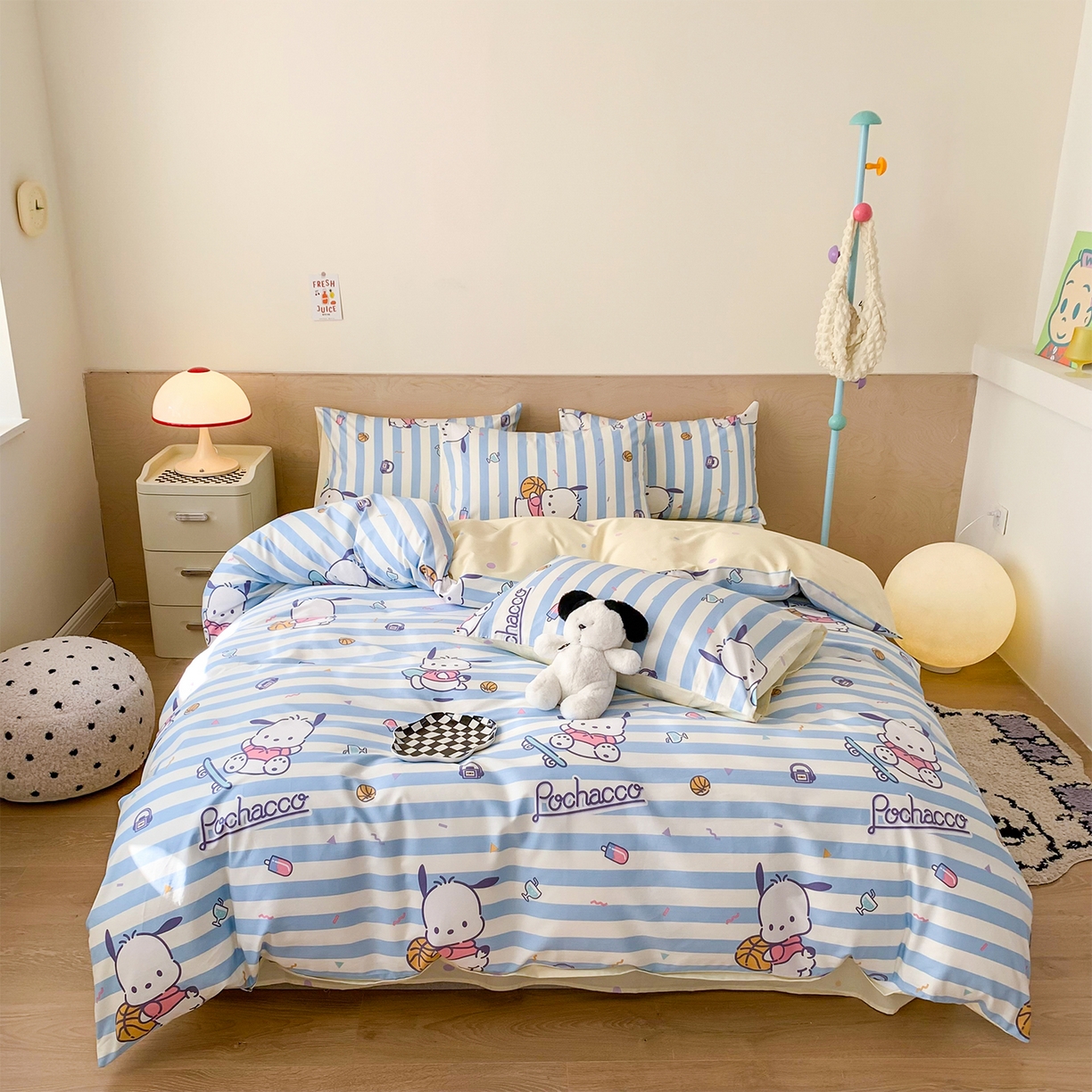 玉元坊 2026新款正版授权三丽鸥系列全棉纯棉床单四件套学生三件套-大耳狗帕恰狗布丁狗系列 条纹帕恰狗【简约款】
