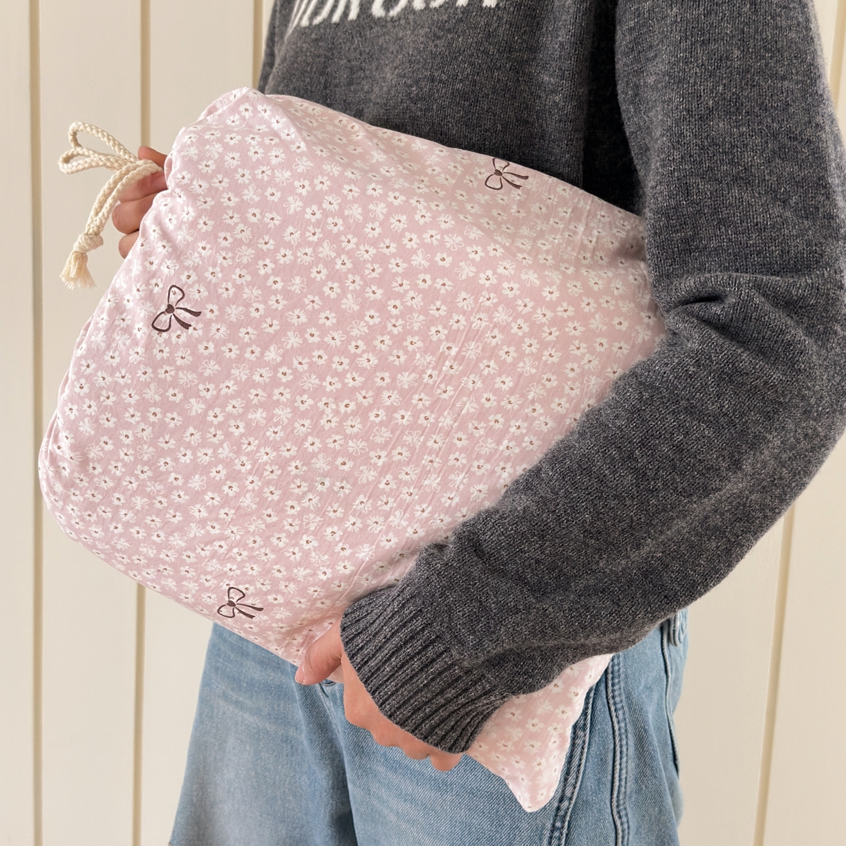 德比尔斯  2026新款古法水洗仿棉云感棉小布袋四件套 蝴蝶结粉