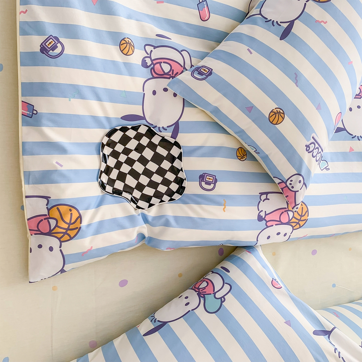 91家纺网 家纺一手货源 找家纺 玉元坊 2026新款正版授权三丽鸥系列全棉纯棉床单四件套学生三件套-大耳狗帕恰狗布丁狗系列 条纹帕恰狗【简约款】